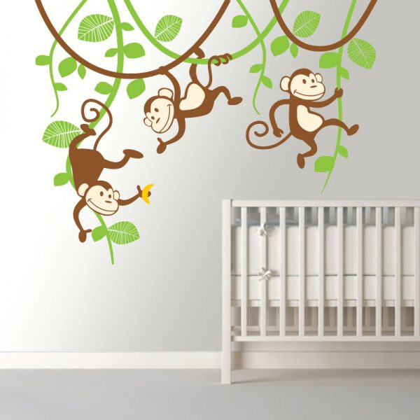 Macacos nas Lianas em vinil autocolante decorativo para decoração Infantil