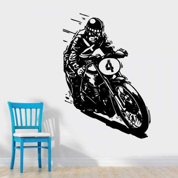 Motociclista vintage. Autocolante decorativo de parede.