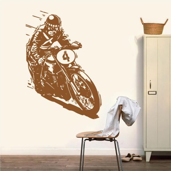 Motociclista vintage. Autocolante decorativo de parede.
