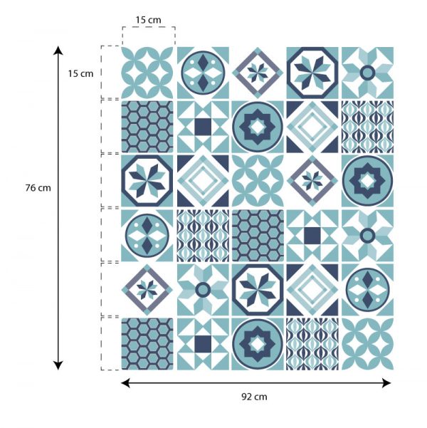 Azulejos autocolantes geométricos turquesa (Pack de 30 unidades) em vinil autocolante decorativo