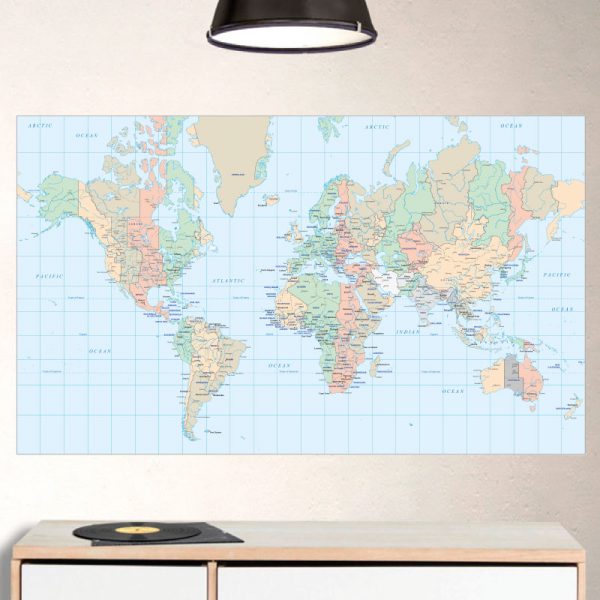 Mapa mundo com cidades, autocolante de parede decorativo
