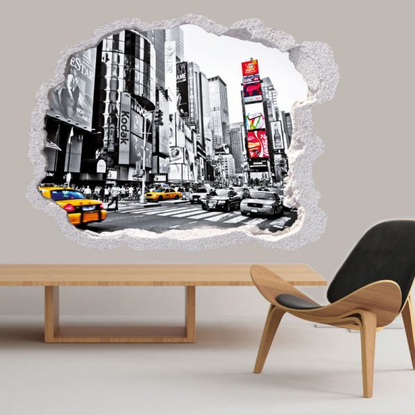 Buraco cidade metrópole, vinil autocolante de parede que simulam o efeito de um buraco na parede