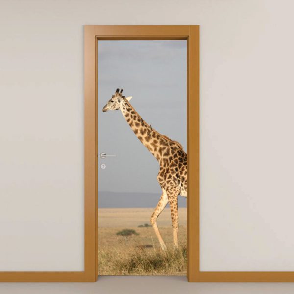 Girafa na savana Porta, em vinil autocolante decorativo para portas e paredes.