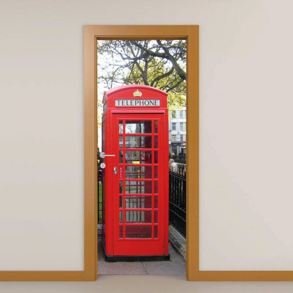 Cabine telefónica Londres Porta, em vinil autocolante decorativo para portas e paredes