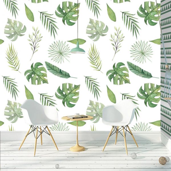 Plantas verdes aguarela mural de parede em vinil autocolante decorativo