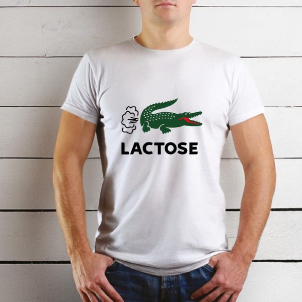 T-shirt LACTOSE humor crocodilo. T-Shirts para Homem 100% Algodão, moderna e básica de manga curta com visual contemporâneo