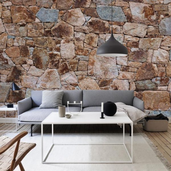 Mural de parede pedra rústica castanha em vinil autocolante decorativo