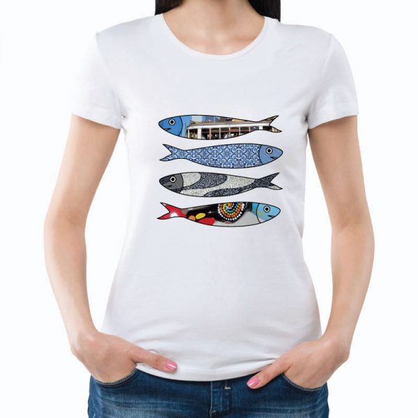 T-shirt Sardinhas. T-Shirts unissexo 100% Algodão, moderna e básica de manga curta com visual contemporâneo.