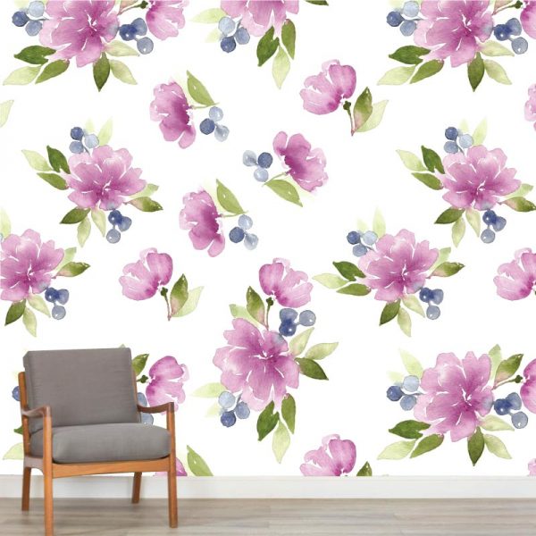 Mural de parede Floral violeta suave em vinil autocolante decorativo