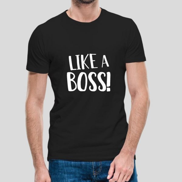 T-shirt de homem Like a boss, 100% Algodão, moderna e básica de manga curta com visual contemporâneo