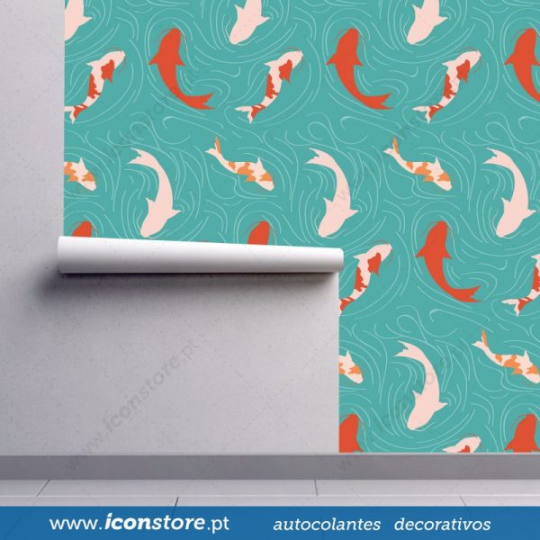 Papel de parede padrão Espiral peixe carpa em vinil autocolante decorativo