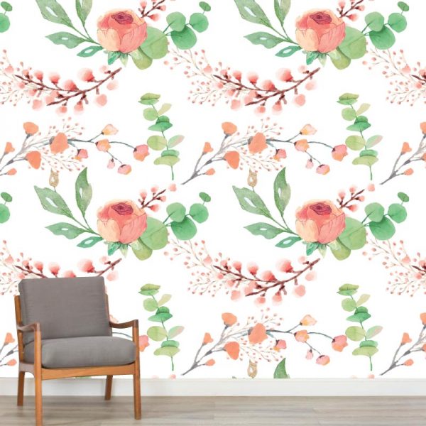Papel de parede padrão Floral Primavera em vinil autocolante decorativo