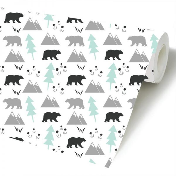 Papel de parede Ursos e montanhas infantil em vinil autocolante decorativo
