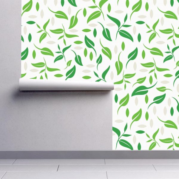 Papel de parede Florar verde leves em vinil autocolante decorativo