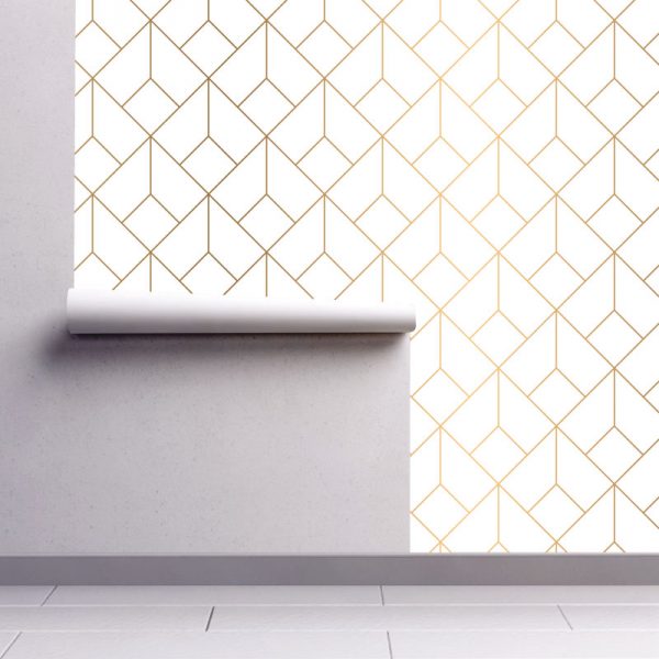 Papel de parede Geométrico ouro padrão em vinil autocolante decorativo