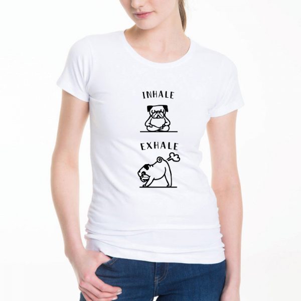 T-shirt Inhale exhale Pug. T-Shirts unissexo 100% Algodão, moderna e básica de manga curta com visual contemporâneo.
